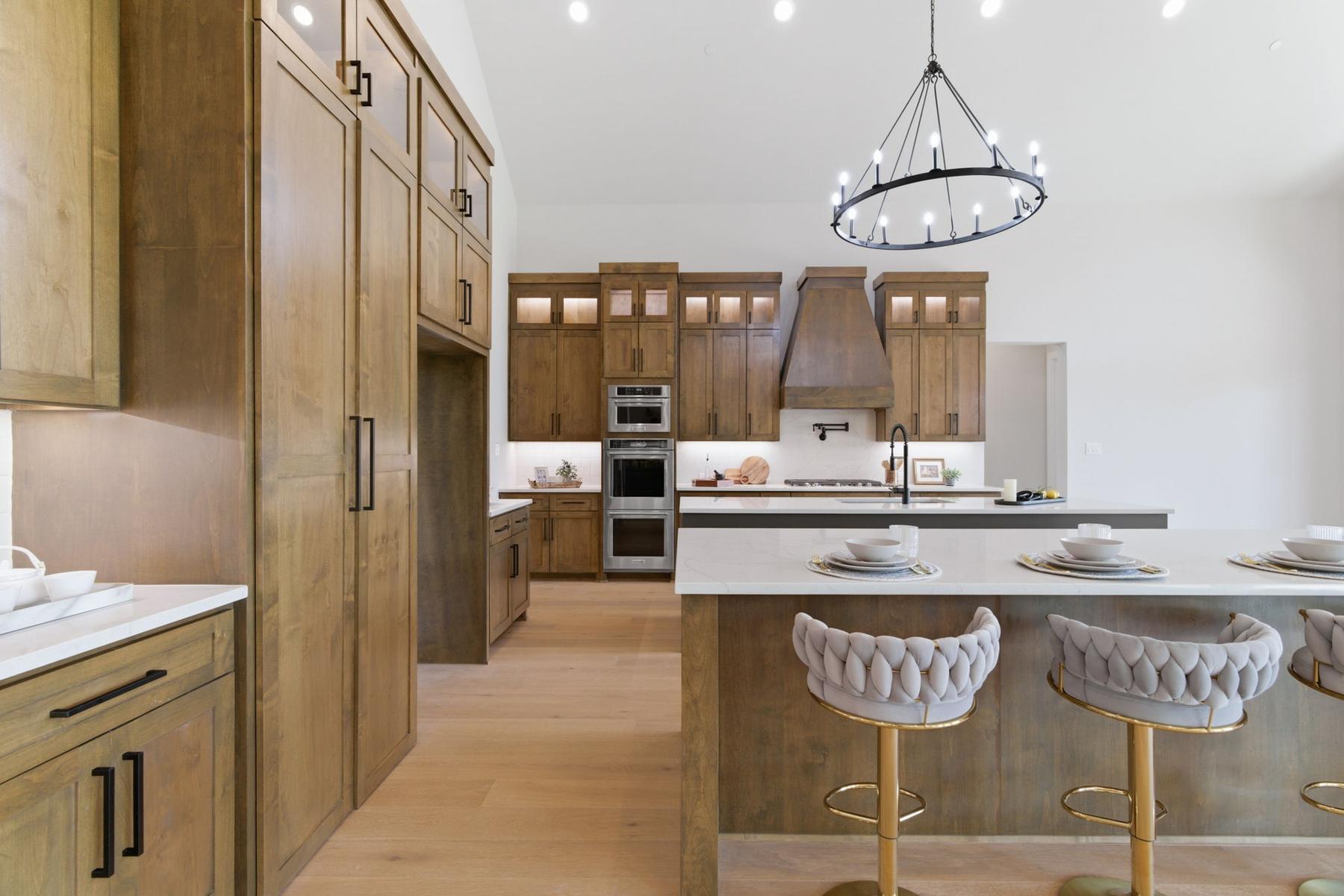 Kitchen cathedral ceiling and timber porch windows